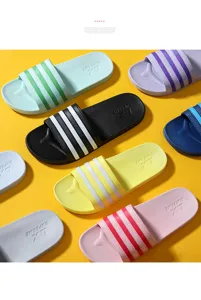 Non-slip home slippers with classic three-stripe design, soft sole bathroom shower slide sandals.