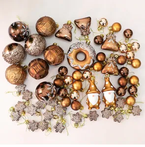 Set decorazioni natalizie in bronzo con gnomi, ciambelle e palline a rilievo