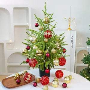 Kit sapin de Noël de table PE 60cm avec boules rouges et dorées pour déco de fête DIY