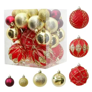 Coffret de 36 boules de Noël rouges et dorées pour décoration de sapin