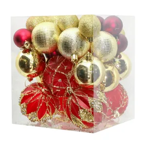 Lot de 36 boules de Noël rouges et dorées en boîte pour décoration de sapin festif