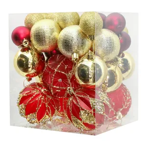 Lot de 36 boules de Noël festives rouges et dorées galvanisées en boîte transparente