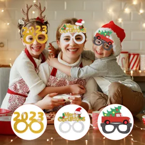 Christmas party glasses festive photo props glitter reindeer frames for kids family
