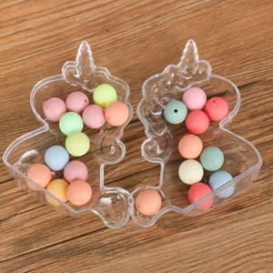 Klarer Plastik Einhorn Form Bonbonbehälter mit bunten Perlen für Gastgeschenke und Feiern