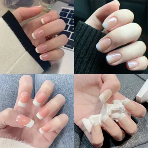 Unghie Finte Francesi Corte Ovali Punte Per Nail Art Base Nuda Bordo Bianco Unghie Finte In Acrilico Riutilizzabili Per Donne