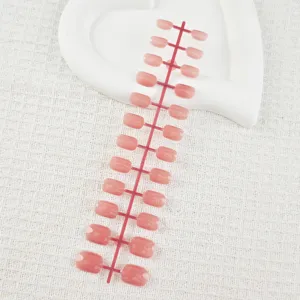 Short square press-on false nail tips strip translucent pink fake nails for nail art DIY