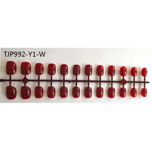 Wholesale short square press on false nails set dark red acrylic fake nail tips bulk