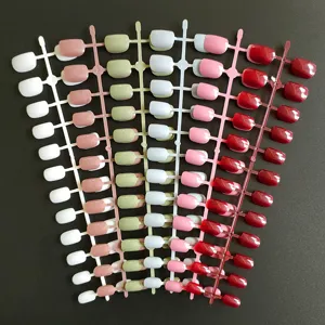 Short Square Round False Nail Pieces Press On Nails Solid Color Acrylic Fake Nails Art Manicure Tips Set For Women