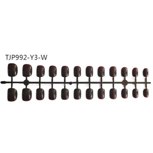 Short square round false nail tips set, dark brown press on nails wholesale for daily use.
