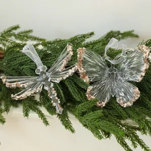 Eleganti decorazioni natalizie a farfalla e libellula trasparenti con paillettes oro.