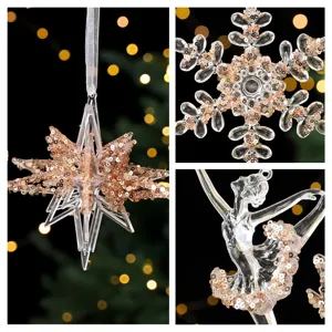Decorazioni natalizie in acrilico trasparente con paillettes oro rosa, modelli stella.