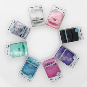 Mini portable plastic eyelash curler, lightweight colorful makeup tool set in box for travel.