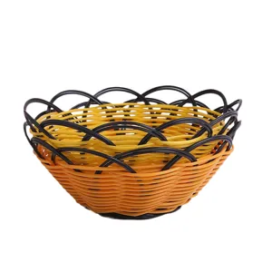 Cesta de frutas de plastico tejido imitacion ratan bol de almacenamiento para salon cocina