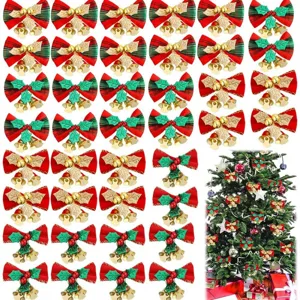 Set de lazos navideños con cascabeles para decoración de árbol festivo y manualidades