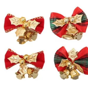 Lazos decorativos de navidad con cascabeles rojos y cuadros para arbol fiesta decoracion