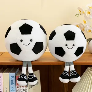 Cute soccer ball plush toy with cute legs, soft stuffed football doll for room decor.