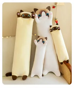 Cute long cat plush pillow soft stuffed animal toy for kids birthday gift room decor home