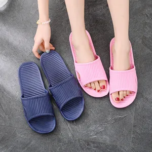 Summer Non-Slip EVA Slippers For Women And Men Couple Indoor Bathroom Home Casual Striped Flat Open Toe Slide Sandals
