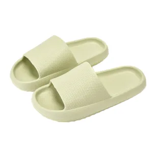 Comfortable thick sole anti-slip summer couple slide sandals in light green for indoor outdoor.