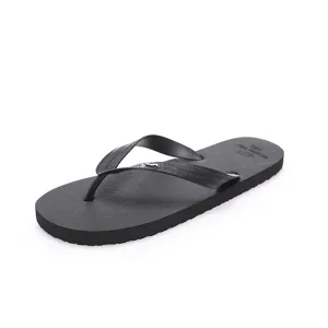 Classic black flip flops for summer beach wear, comfortable rubber couple sandals main view.