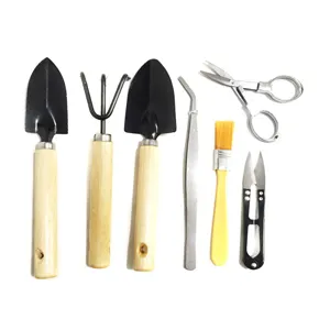Set di attrezzi da giardino in miniatura per piante succulente, pale e spazzole utili.