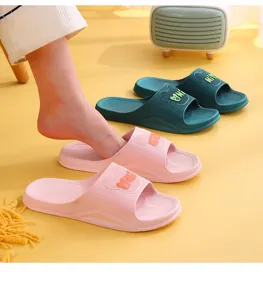 Comfortable couple home slippers with cute bear design, anti-slip soft sole for indoor use.