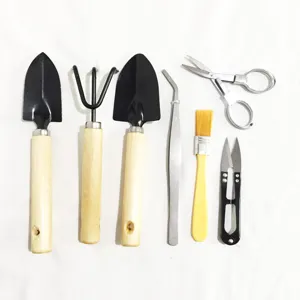 Set di attrezzi per piante grasse con mini paletta rastrello pinzette e forbici da giardinaggio.