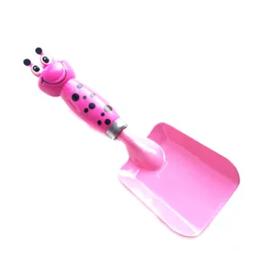 Kids cute garden shovel pink cartoon bug handle beach sand digging tool detail view