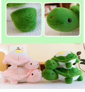 Cute fried egg turtle plush toy pillow, soft marine animal doll for birthday gift.