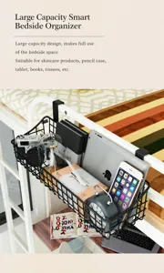 Bedside hanging iron storage basket for dormitory, multi-functional dormitory organizer rack.
