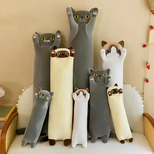 Cute Long Cat Plush Toy Stuffed Animal Pillow Soft Cartoon Cat Doll Cushion Birthday Gift For Kids Home Decor
