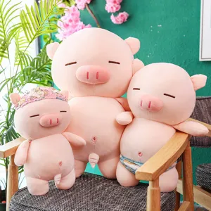 Set peluche maialino rosa carino morbida bambola animale di peluche con pantaloncini e fascia