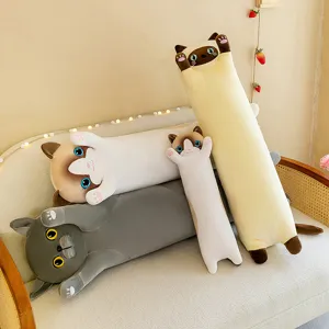 Cute long cat plush pillow toy soft stuffed animal doll for kids birthday gift home decor