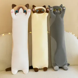 Cute long cat plush pillow and stuffed animal toy, soft sleeping bolster for home decor and kids gift.