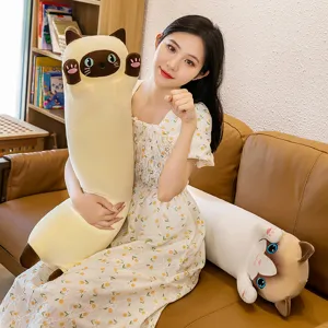 Cute Siamese cat plush pillow long stuffed animal toy soft cushion for home sofa gift