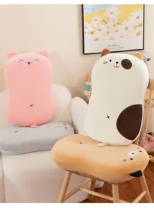 Close-up of cute cartoon cat plush pillows in home scene, soft and comfortable for office nap.