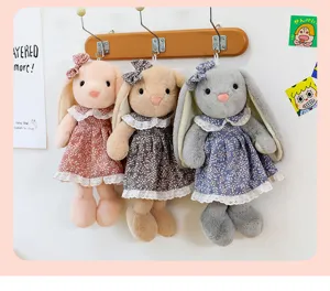 Cute floral dress long-ear rabbit plush toy cute girl birthday gift companion doll toy