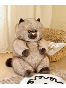 Fluffy long-haired cat plush toy cute sitting kitty doll soft stuffed animal pillow