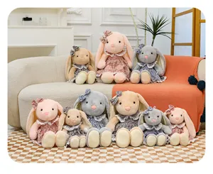 Cute floral dress lop-eared plush rabbit doll girl birthday gift companion toy plushie