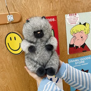 Fluffy grey cat plush toy cute sitting animal doll soft stuffed pillow for girls gift