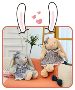 Cute floral dress lop-eared rabbit plush toy, soft companion doll for girls birthday gift.