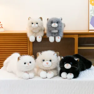 Cute simulation ragdoll cat plush toy, fluffy lying kitty doll pillow for girls birthday.