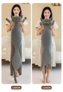 Cute grey cat plush body pillow soft stuffed animal toy for kids and birthday gifts.