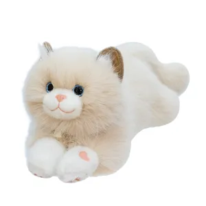 Cute simulation ragdoll cat plush toy, fluffy lying pillow doll for girls birthday gift.
