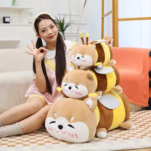 Cute Shiba Inu bee plush pillow soft stuffed animal toy lovely puppy doll for girls room decor