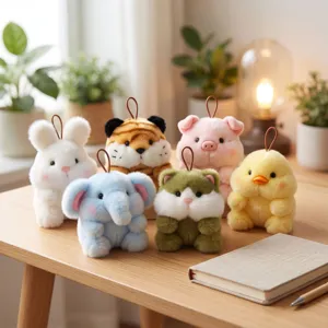 Bonito juego de llavero de peluche de animal, muñeca suave para mochila y llaves.