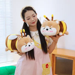 Cute bee Shiba Inu plush pillow soft prone puppy toy cushion doll for girls main view