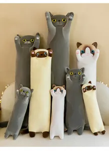 Long cat plush pillow cute stuffed animal toy soft body bolster for kids birthday gift room decor