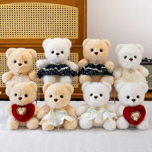 Cute Plush Bear Stuffed Animal Toy With Princess Dress And Heart Soft Doll Birthday Gift Home Decoration