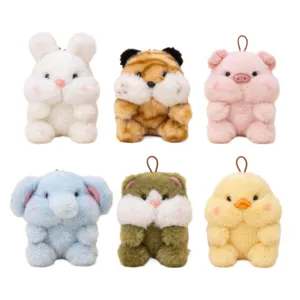 Conjunto de llaveros de peluche de animales lindos, colgantes de juguetes suaves para bolsos.